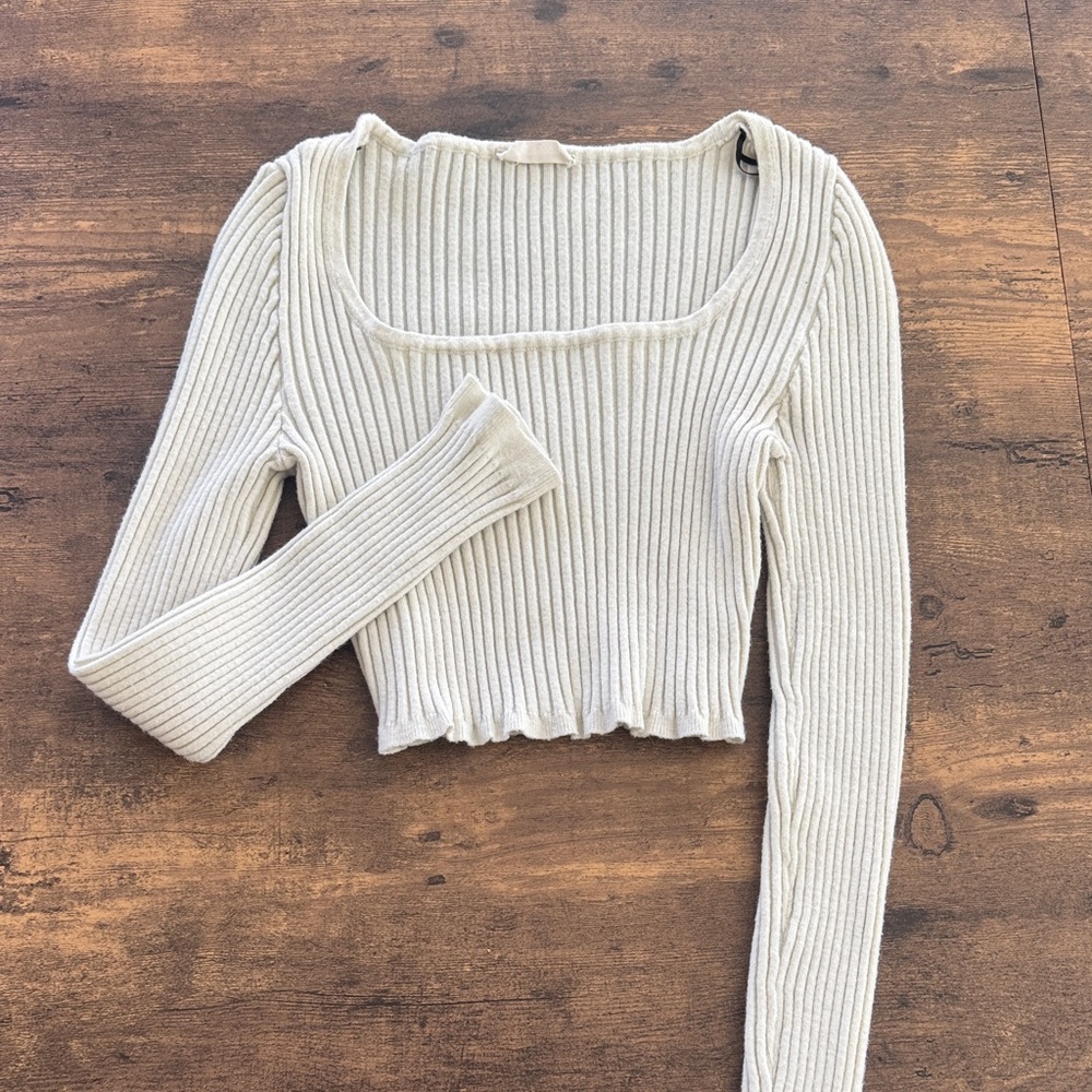 Women's Cream Ribbed Knit Top